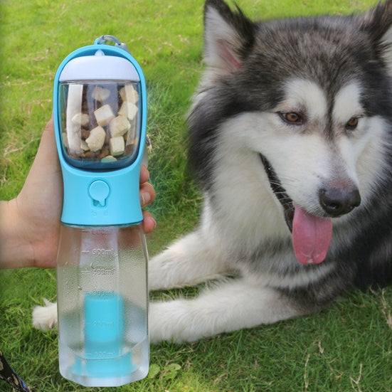 Portable Cat Dog Water Bottle Food Feeder Drinker Poop Dispenser 3 In 1
